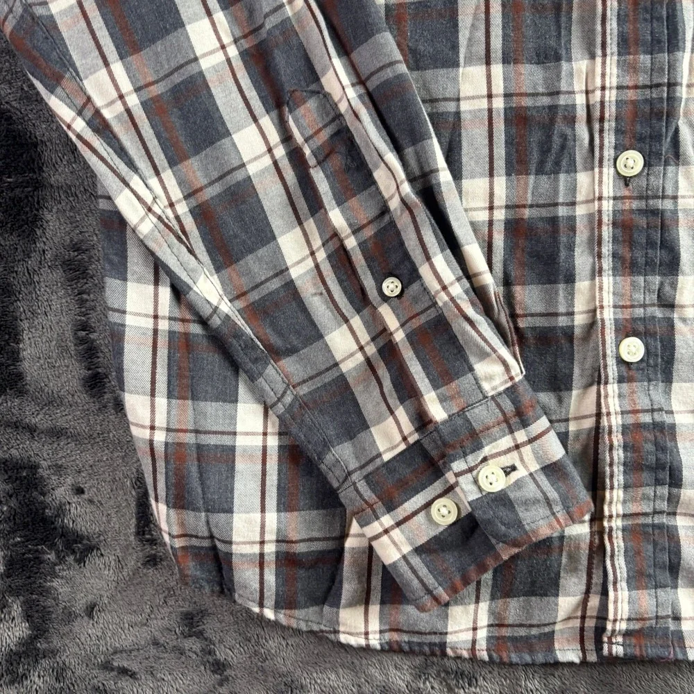 Banana Republic Mens Gray Brown Plaid Untucked Fit Button Down Shirt Medium